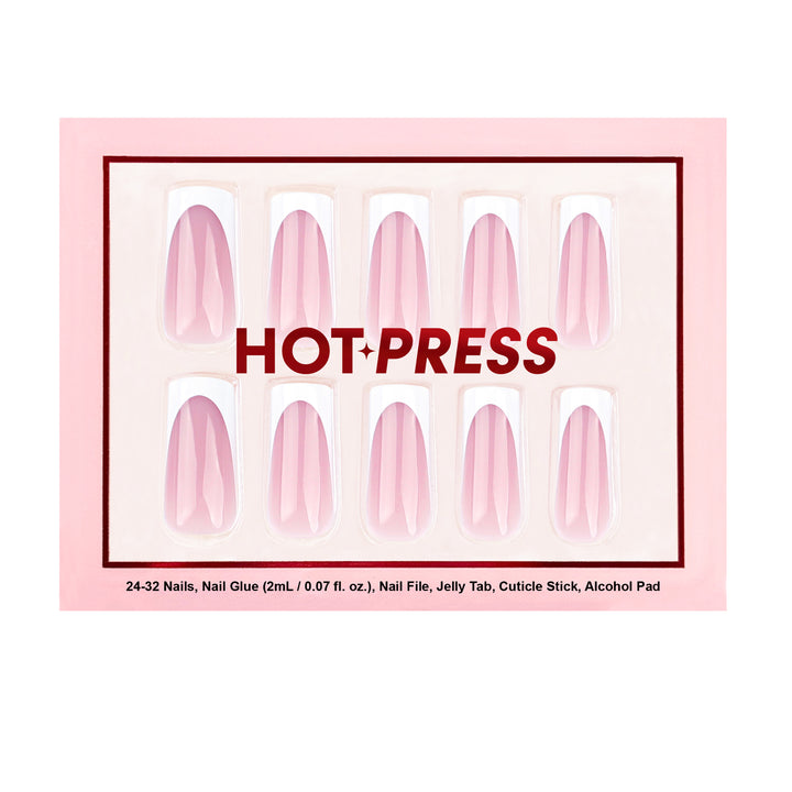 Clean Slate French square press-on nails featuring a crisp white classic French tip design over a clean natural base.