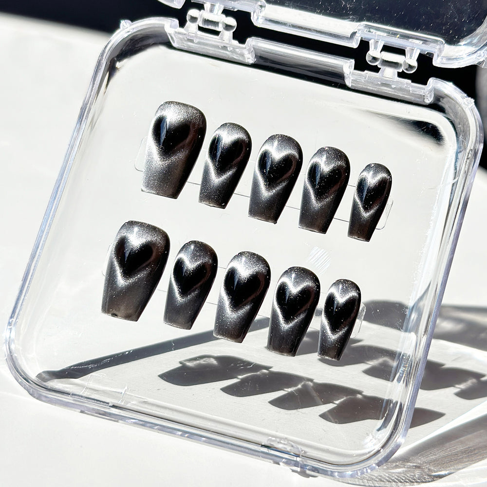 10pcs handmade cat eye hearts press on nails