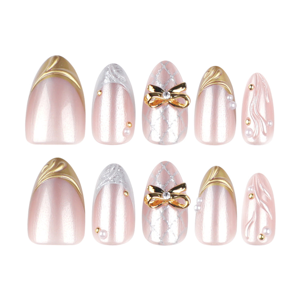 Everlasting Bloom medium almond bridal press-on nails featuring a milky white base decorated with textured 3D white flower petals and delicate pearl clusters